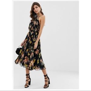ASOS pleated bodice halter midi dress floral